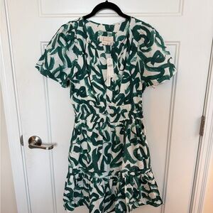Anthropologie Mini Somerset Green and White Dress